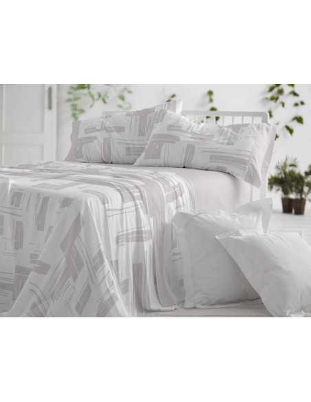 Juego de sábanas Burrito Blanco Julieta gris| Diseño rayas