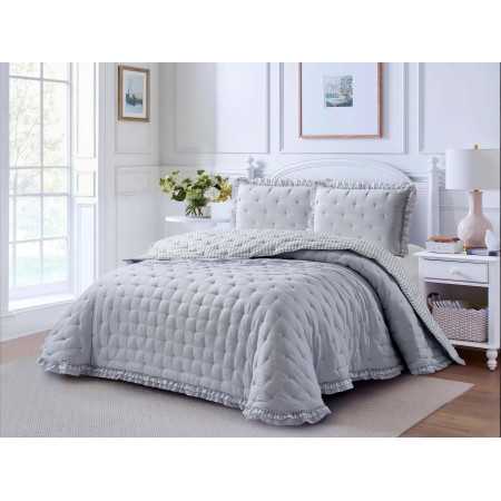 Edredón reversible Wendy gris | Edredón invierno doble volante