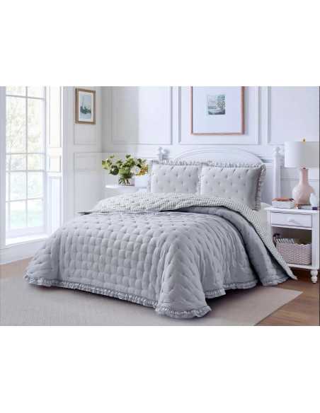 Edredão reversível Wendy cinza | Edredão de inverno com folhos du