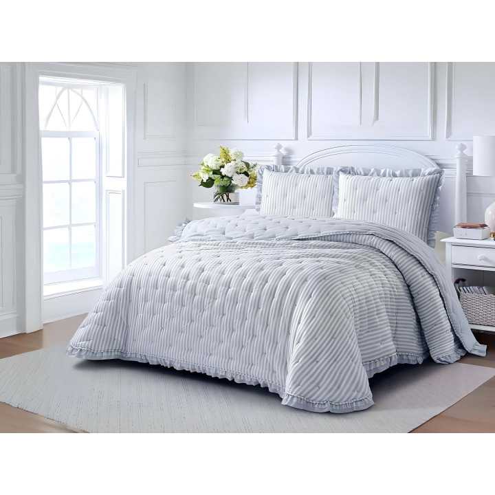 Edredão reversível Wendy cinza | Edredão de inverno com folhos du