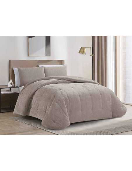 Edredão de sherpa e chenille Alpes vison | Edredão de inverno