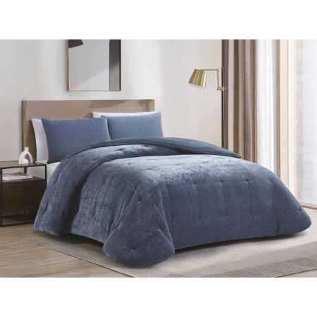 Edredão de sherpa e chenille Alpes azul| Edredão de inverno