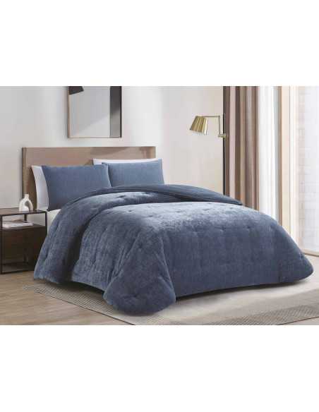 Edredão de sherpa e chenille Alpes azul| Edredão de inverno