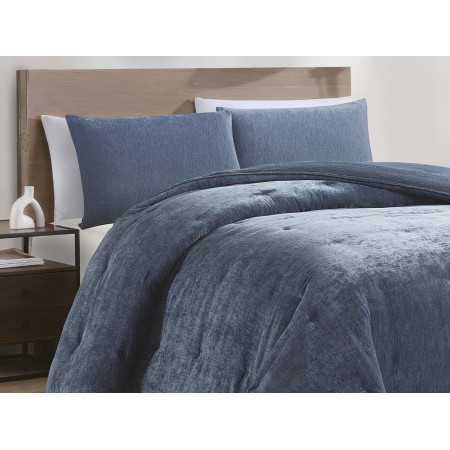 Edredão de sherpa e chenille Alpes azul| Edredão de inverno 2