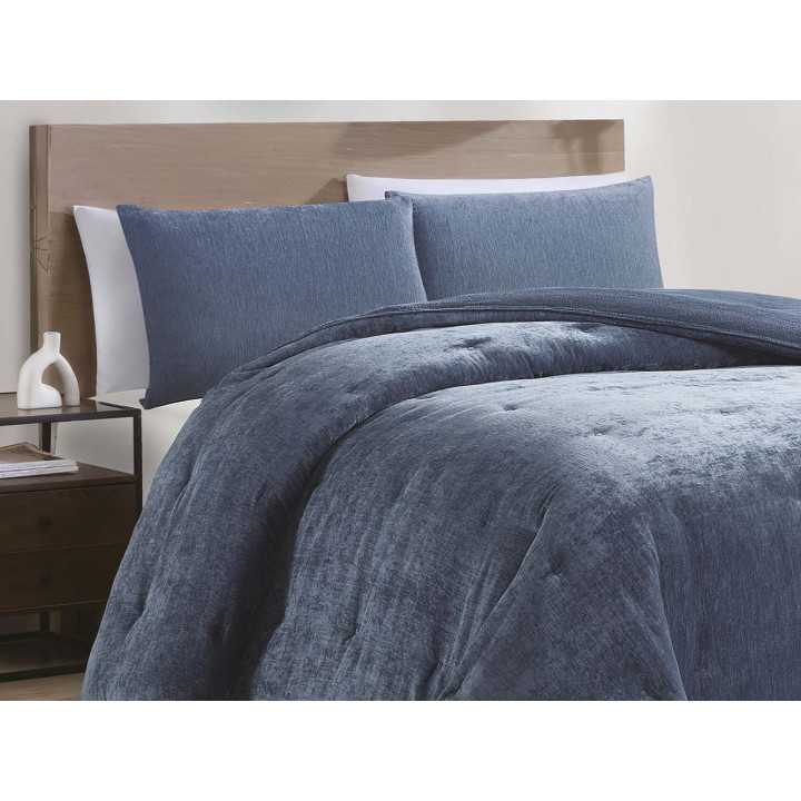 Edredão de sherpa e chenille Alpes azul| Edredão de inverno