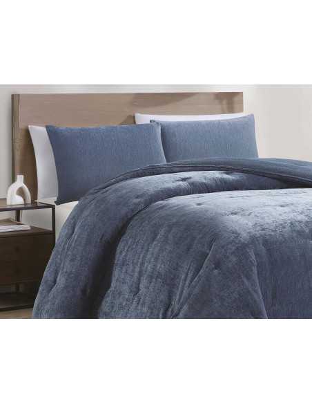 Edredão de sherpa e chenille Alpes azul| Edredão de inverno