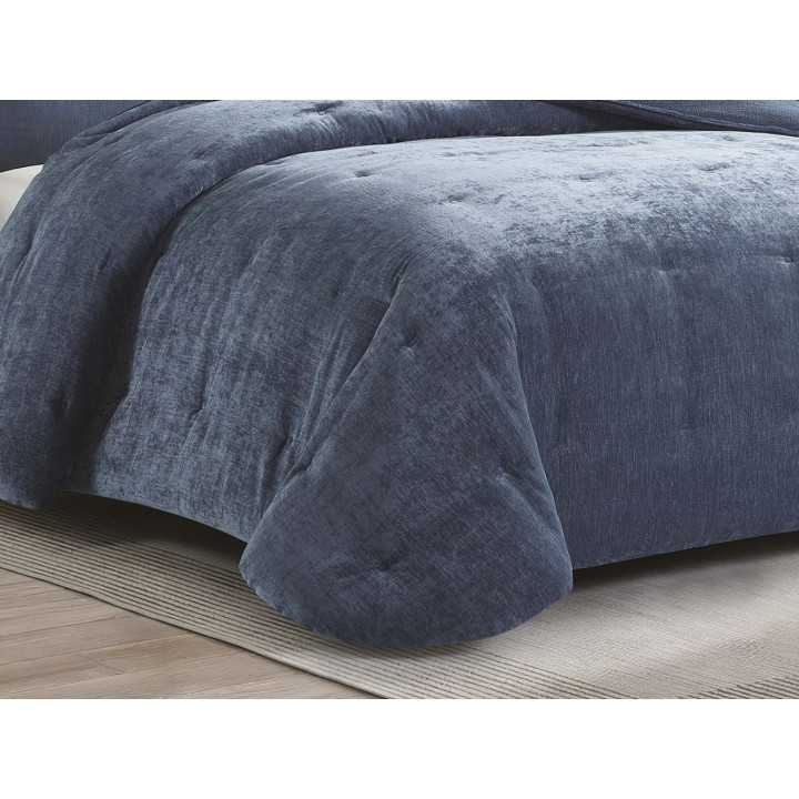 Edredão de sherpa e chenille Alpes azul| Edredão de inverno