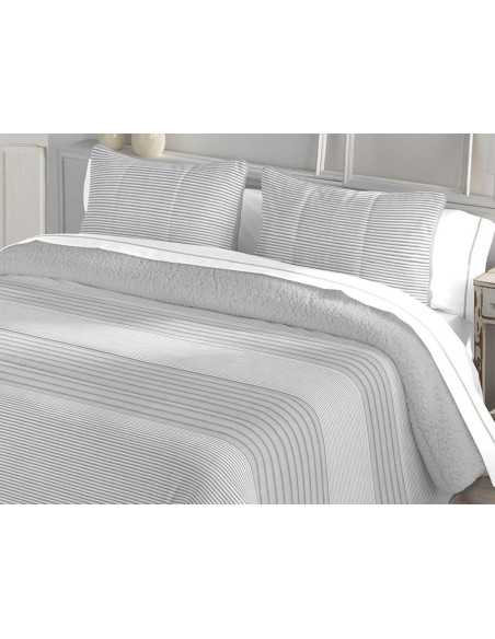 Edredão de sherpa e veludo Liko cinza | Edredão de inverno