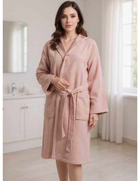 Robe de banho em turco de algodão Maya nude | Robe em favo de mel