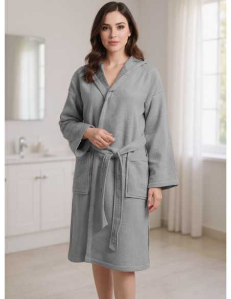 Albornoz rizo algodón Maya gris | Albornoz nido abeja