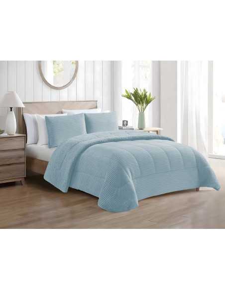 Edredão de bombazine e sherpa Blues Aqua | Edredão conforter de inverno