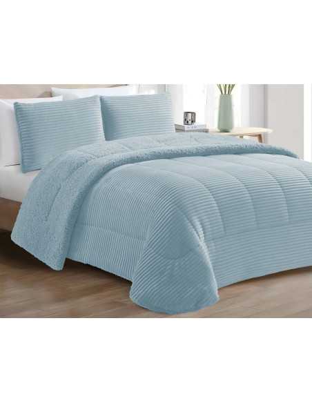 Edredão de bombazine e sherpa Blues Aqua | Edredão conforter de inverno