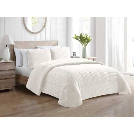 Edredão de bombazine e sherpa Blues Creme | Edredão conforter de inverno