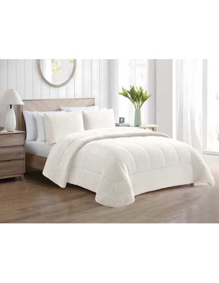 Edredão de bombazine e sherpa Blues Creme | Edredão conforter de inverno