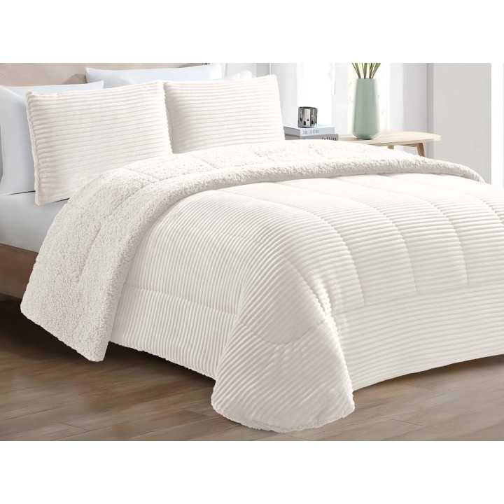 Edredão de bombazine e sherpa Blues Creme | Edredão conforter de inverno