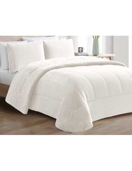 Edredão de bombazine e sherpa Blues Creme | Edredão conforter de inverno