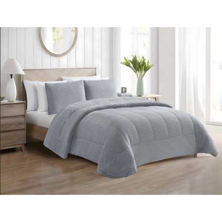 Edredão de bombazine e sherpa Blues Cinza | Edredão conforter de inverno