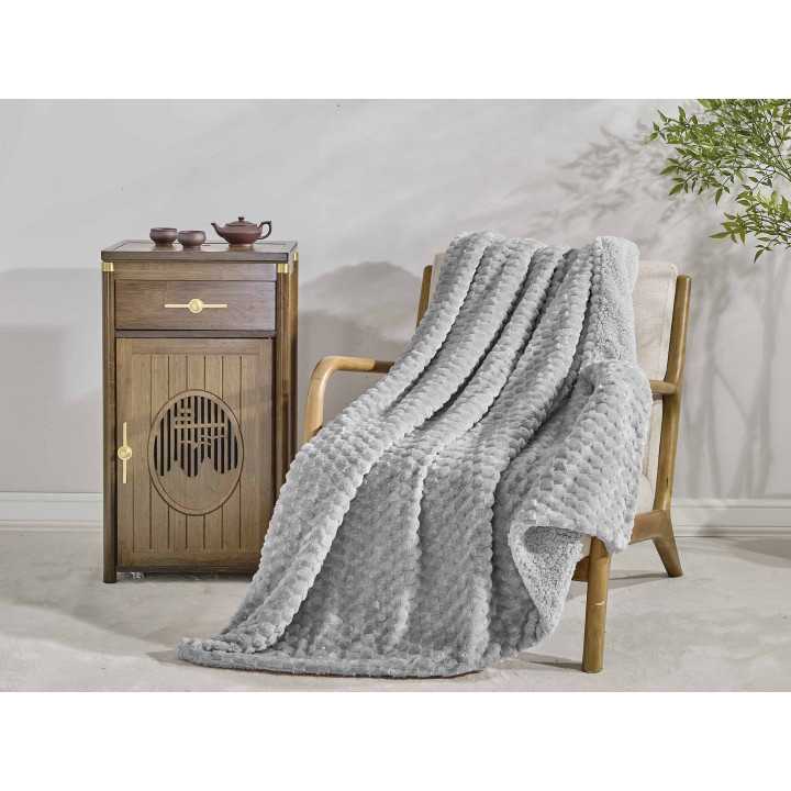 Plaid Perla em borreguito cinza | Manta auxiliar decorativa