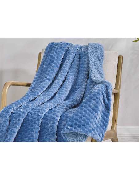 Plaid Perla em borreguito azul | Manta auxiliar decorativa