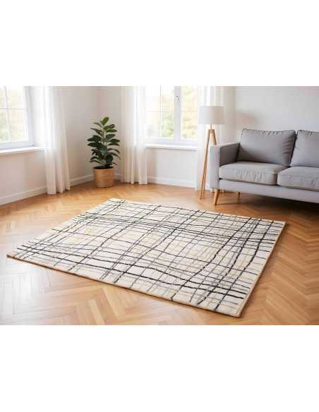 Tapete Raquel Bege com Pelo | Tapete Estampado para Sala de Estar e Quarto | Revitex