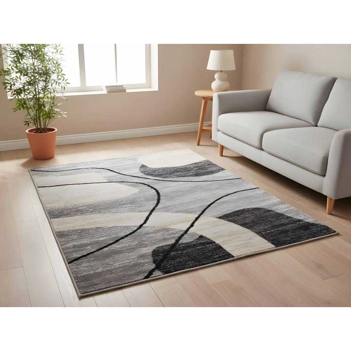 Tapete Sandra Cinza com Pelo | Tapete Estampado para Sala de Estar e Quarto | Revitex