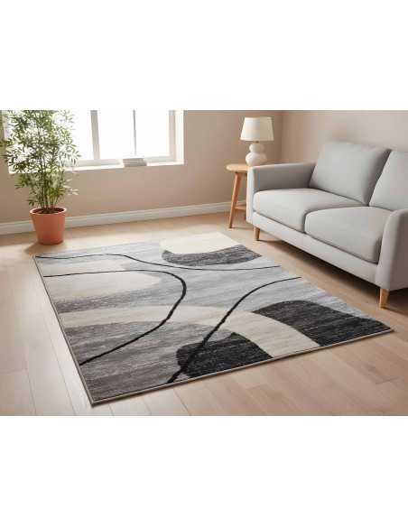 Tapete Sandra Cinza com Pelo | Tapete Estampado para Sala de Estar e Quarto | Revitex