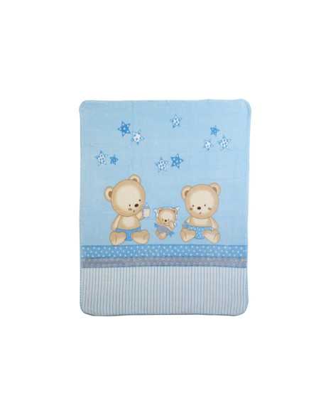 Manta infantil Rachel Ositos azul | Manta tacto terciopelo