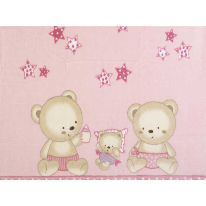 Manta infantil Rachel Ositos rosa | Manta tacto terciopelo