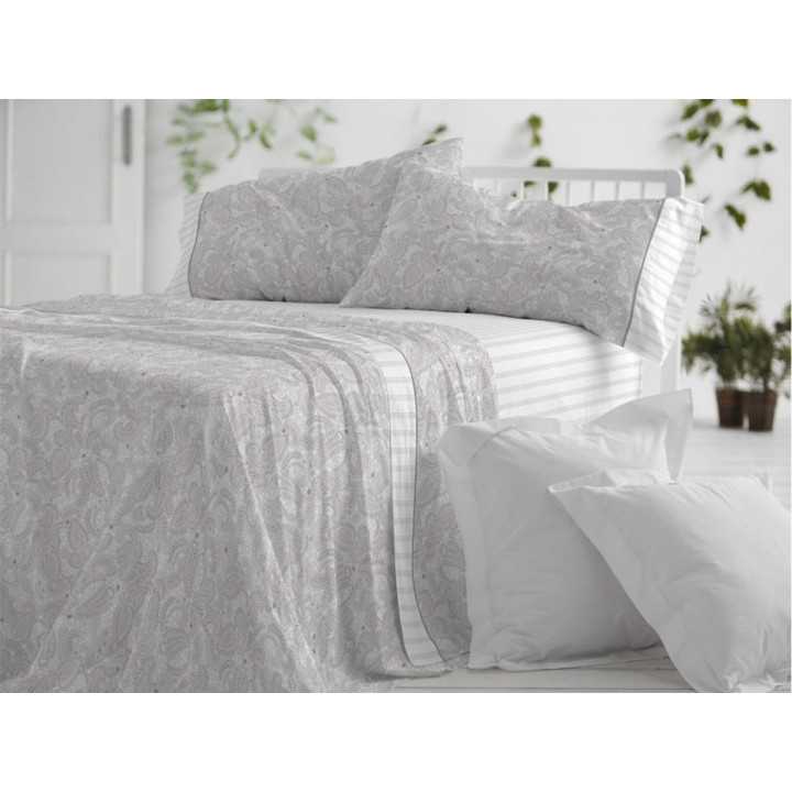 Juego de sábanas algodón Céfiro gris | Juego Burrito Blanco