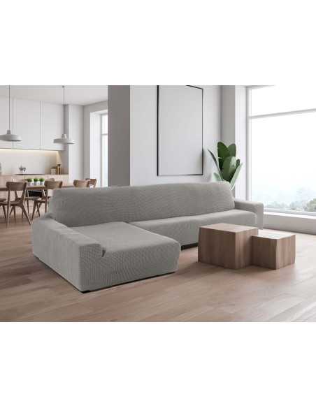 Capa de sofá chaise longue cinza clara super elástica