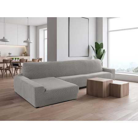 Capa de sofá chaise longue cinza clara super elástica 2
