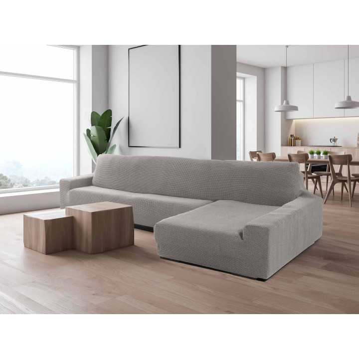 Capa de sofá chaise longue cinza clara super elástica