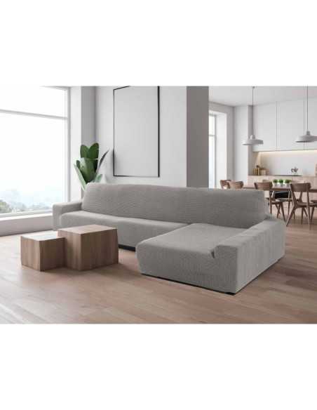 Capa de sofá chaise longue cinza clara super elástica