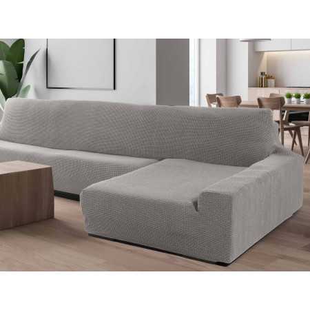 Capa de sofá chaise longue cinza clara super elástica 2