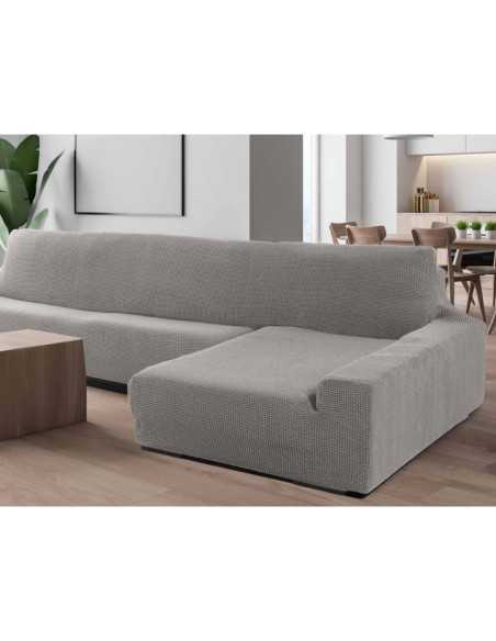 Capa de sofá chaise longue cinza clara super elástica