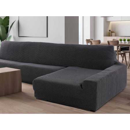 Capa de sofá chaise longue cinza escuro super elástica
