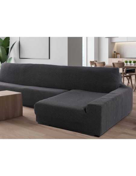 Capa de sofá chaise longue cinza escuro super elástica
