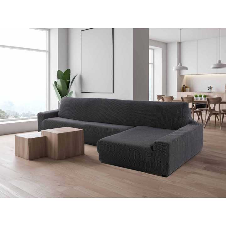 Capa de sofá chaise longue cinza escuro super elástica