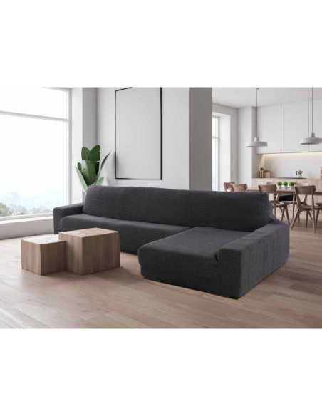 Capa de sofá chaise longue cinza escuro super elástica