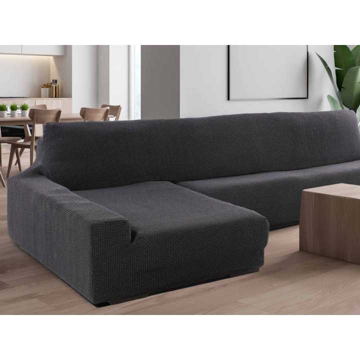 Funda de sofá chaiselongue gris oscuro muy elástica