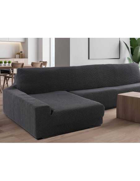 Funda de sofá chaiselongue gris oscuro muy elástica