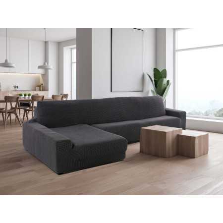 Funda de sofá chaiselongue gris oscuro muy elástica