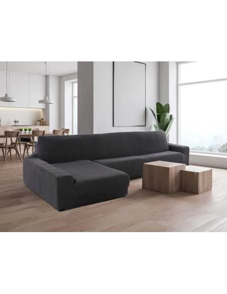 Funda de sofá chaiselongue gris oscuro muy elástica