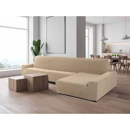 Funda de sofá chaiselongue beige muy elástica