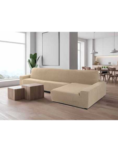 Capa de sofá chaise longue bege super elástica