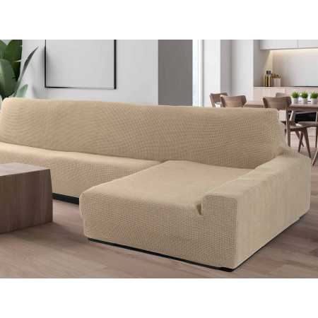 Capa de sofá chaise longue bege super elástica 2