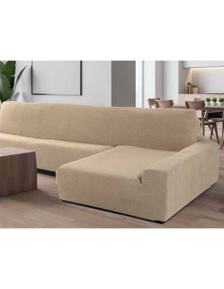 Capa de sofá chaise longue bege super elástica