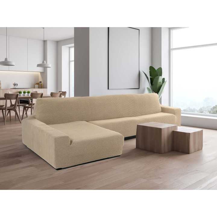 Funda de sofá chaiselongue beige muy elástica