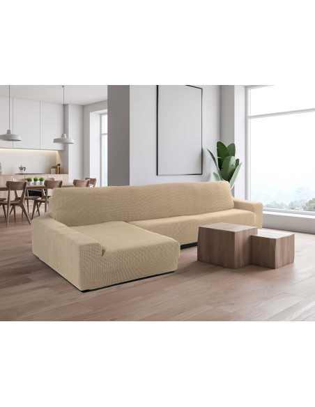 Funda de sofá chaiselongue beige muy elástica