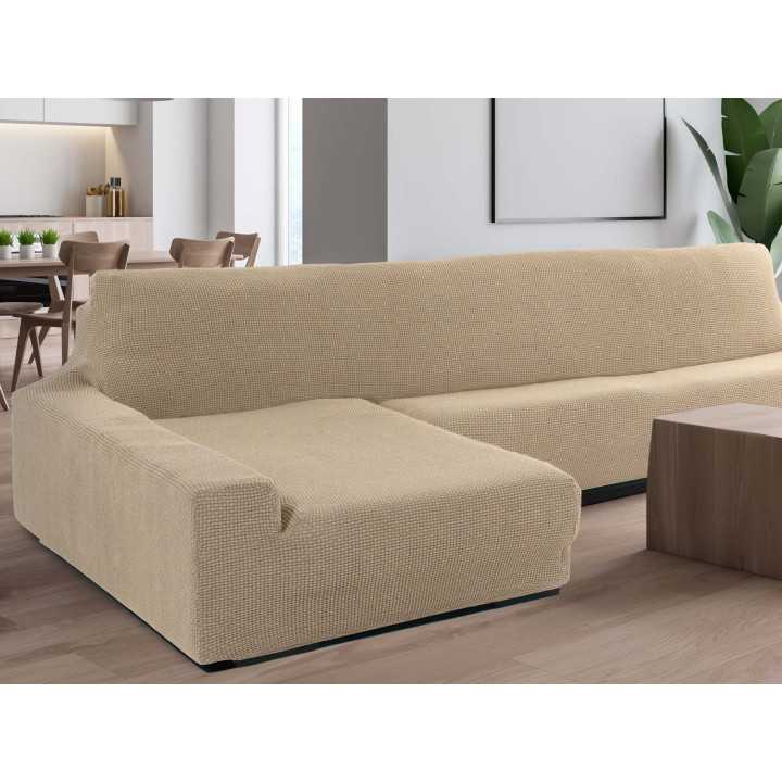 Capa de sofá chaise longue bege super elástica